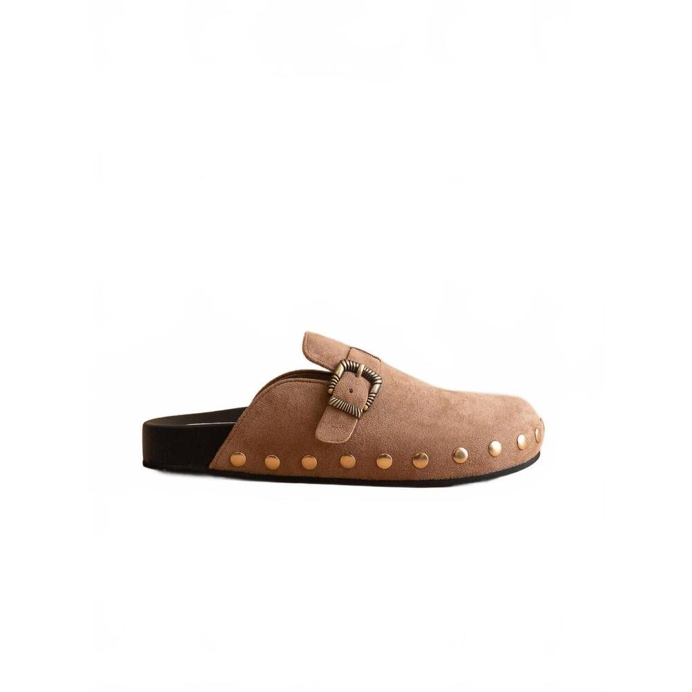 Women's Tan Suede Mule with Stud Accents